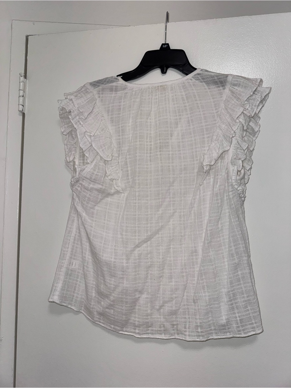 Ramy Brook White Ruffle Sleeve Tie-Neck Cotton Top Short Sleeve M - Picture 4 of 6